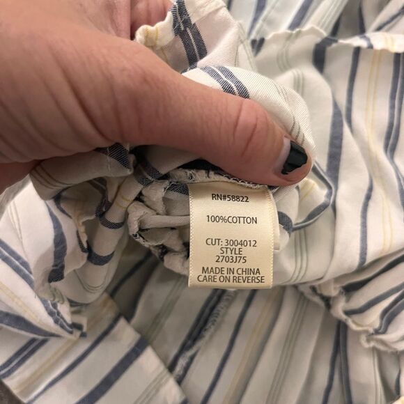 Max Studio White Striped Cotton Top – Size Small, Blue & Yellow - Picture 4 of 6